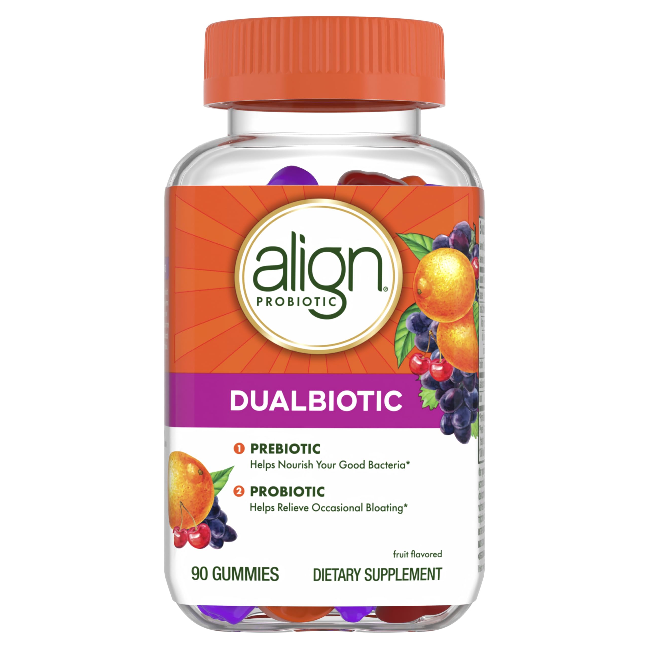 Align Dualbiotic, Prebiotics and Probiotics for Women and Men, Probiotics for Digestive Health, Prebiotics Help Nourish Good Bacteria, Natural Fruit Flavors, 90 Probiotic Gummies — Amazon image 7