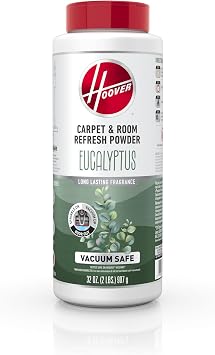 Hoover 32 oz Eucalyptus Carpet & Room Refresh Carpet Powder, Long Lasting Fragrance, Vacuum Safe, Neutralizes Odors, AH31214, White