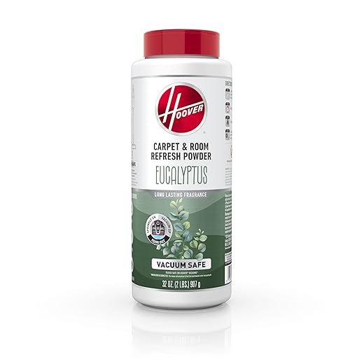 Hoover 32 oz Eucalyptus Carpet & Room Refresh Carpet Powder, Long Lasting Fragrance, Vacuum Safe, Neutralizes Odors, AH31214, White