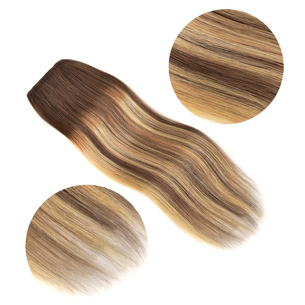 5 Pieces 20" Remy Clip in Hair Extensions Human Hair Light Brown to Dirty Blonde Highlight Brown Ombre - Silky Straight Short Thick Real Hair Extensions for Women (20 inches, (6T24) P6, 100grams)