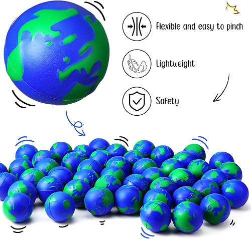 Miniatura 2 de Honoson 48 bolas de estrés con forma de globo de la Tierra, regalos a granel para el Día Eatrh, espuma de alivio educativo, mini globo planeta, bola