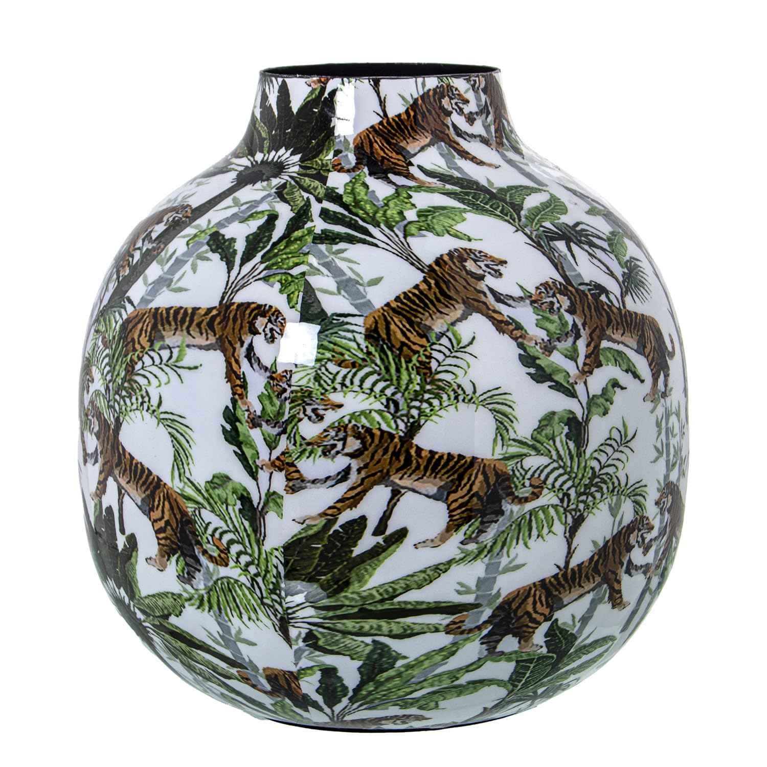 Vase en métal émaillé incassable motif tigre multicolore pour décoration de salon sûre