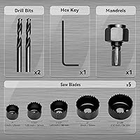 Vista 2 de KATA Juego de 8 piezas de sierra perforadora de 1 a 2-1/8 pulgadas en estuche con 1 mandril, 2 brocas y 1 llave hexagonal para madera blanda