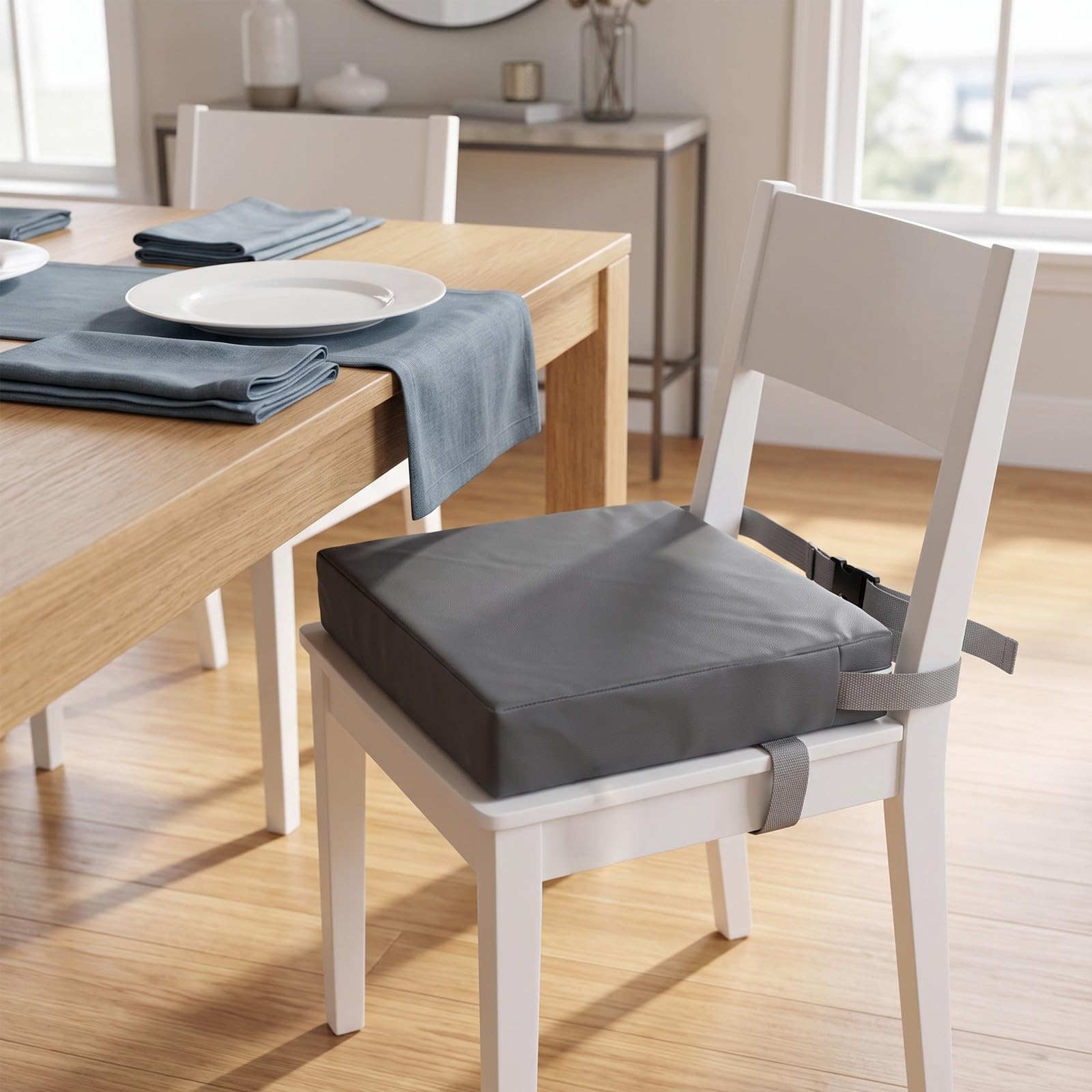 Lurrose Seggiolino rialzato per bambini per sedia da cucina - Cuscino in similpelle - Altezza comoda per i pasti in famiglia - Rivestimento facile da pulire e doppie cinghie per fissarlo in casa o
