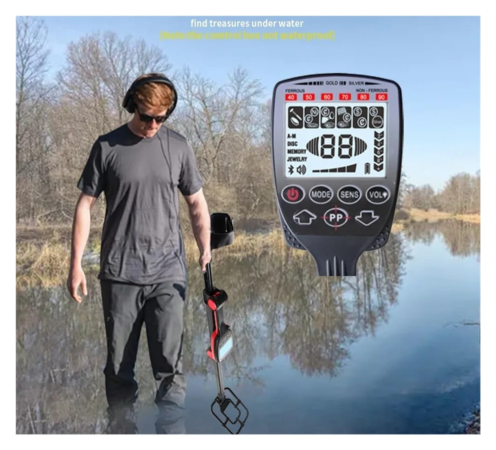 Detector de Metales, Detector de metales plegable: impermeable, ajustable, de alta precisión, liviano y plegable(Rot)
