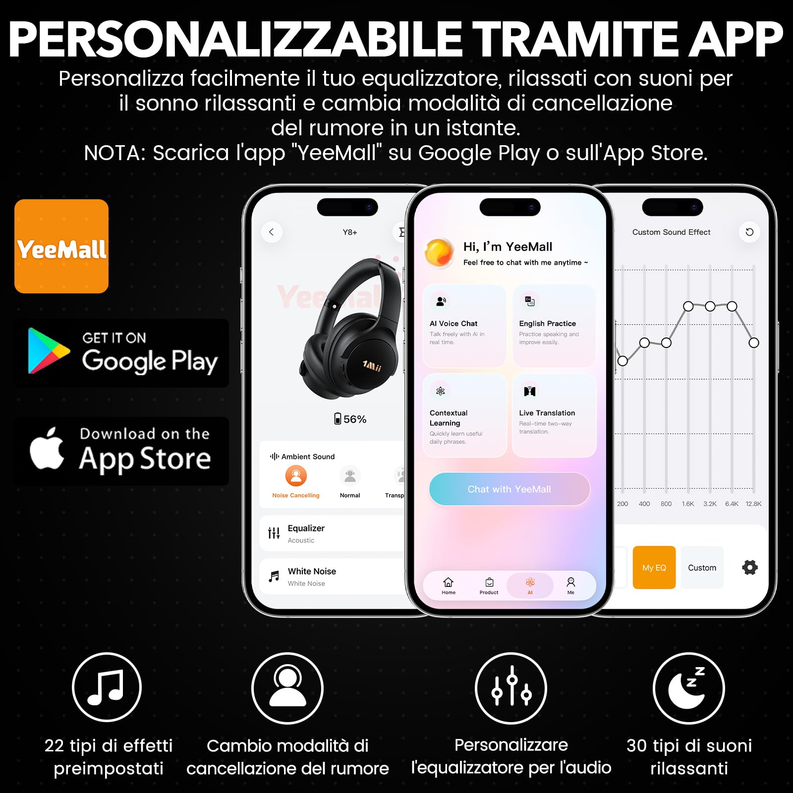 1Mii Y8+ Cuffie Bluetooth 6.0 Over-Ear con Cancellazione Rumore, Nero | ANC Ibrida, 100 h di Autonomia, LDAC Wireless Hi-Res Audio e bassi potenti, EQ Personalizzabile con App, Comfortevoli
