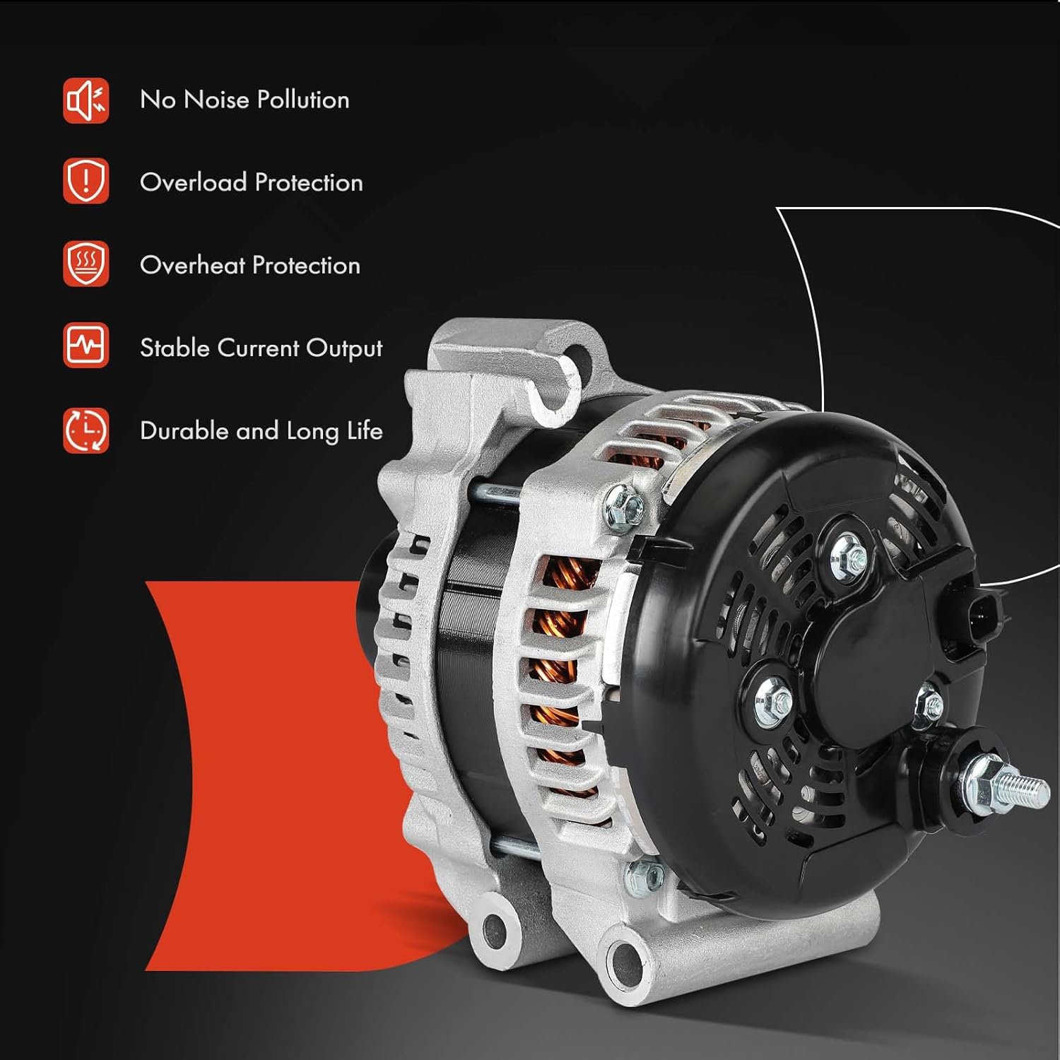 A-Premium Alternator Compatible with Ram ProMaster 1500 2014-2021, ProMaster 2500 2014-2021, ProMaster 3500 2014-2021, 3.6L, 12V 220A 6-Groove Decoupler Pulley Clockwise, Replaces 421000-7110
