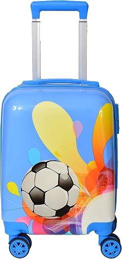 DPARANI Polycarbonate 4 Spinner Wheels Kid's 17 Inches Blue Football Print Trolley Bag Suitcase for Baby Girl's &amp; Boy's, 4...