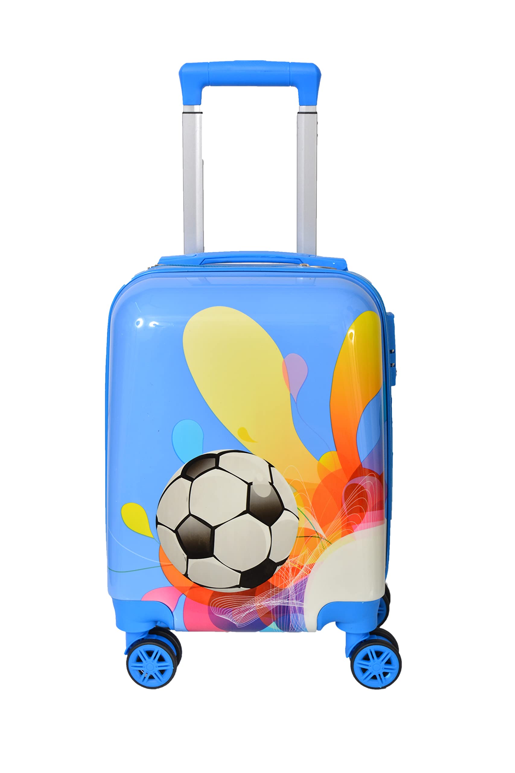 Kid's 17 Inches Blue Football Print Polycarbonate Trolley Bag Suitcase for Baby Girl's & Boy's-image-15