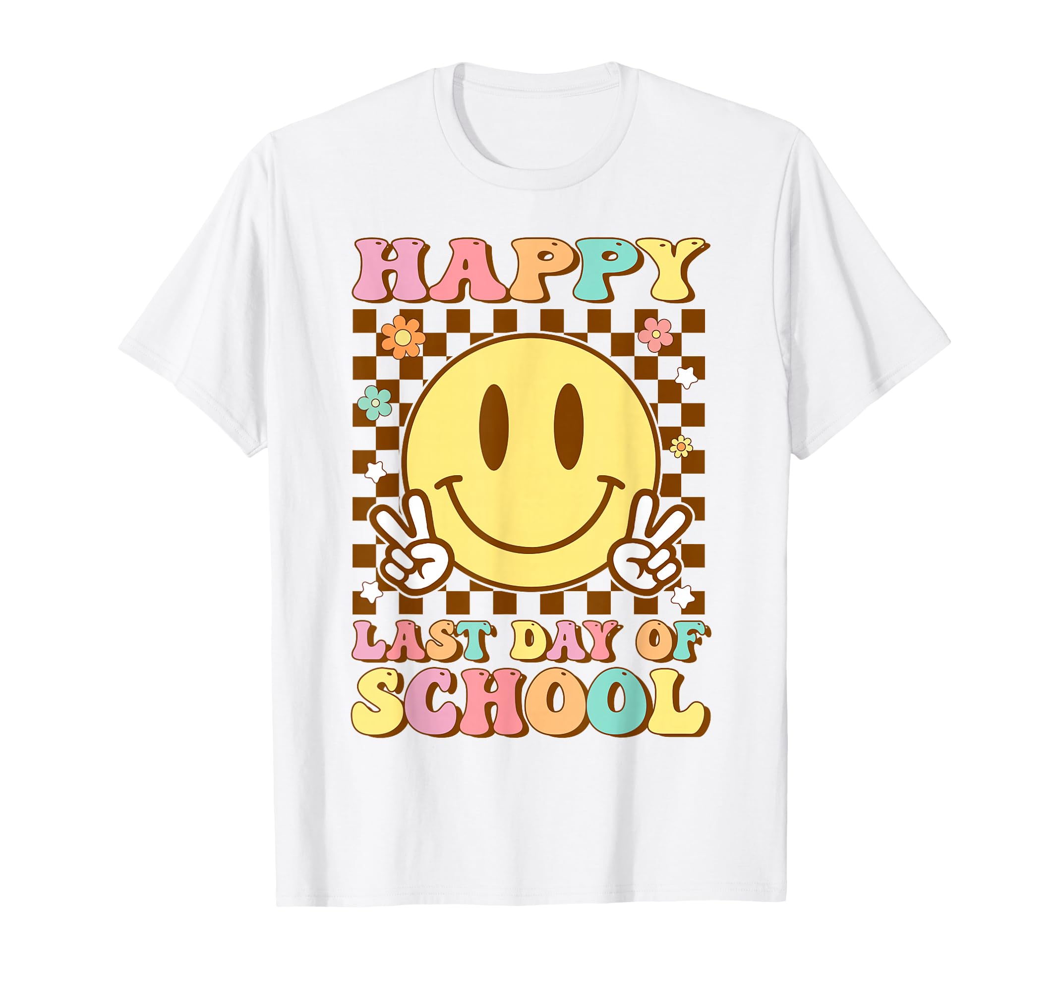 Happy Last Day of School Smile Face Graduation Groovy T-Shirt