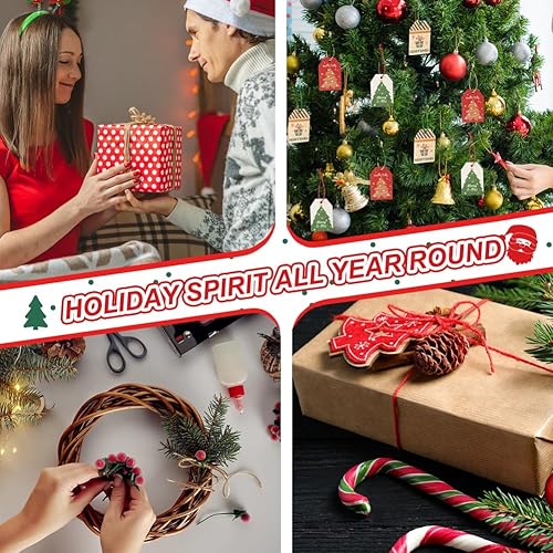 Miniatura 5 de Vivifying - Cuerda de Navidad de 328 pies x 3 rollos, 2 mm, color rojo, verde, marrón, de yute, para envolver regalos y manualidades DIY, cuerda