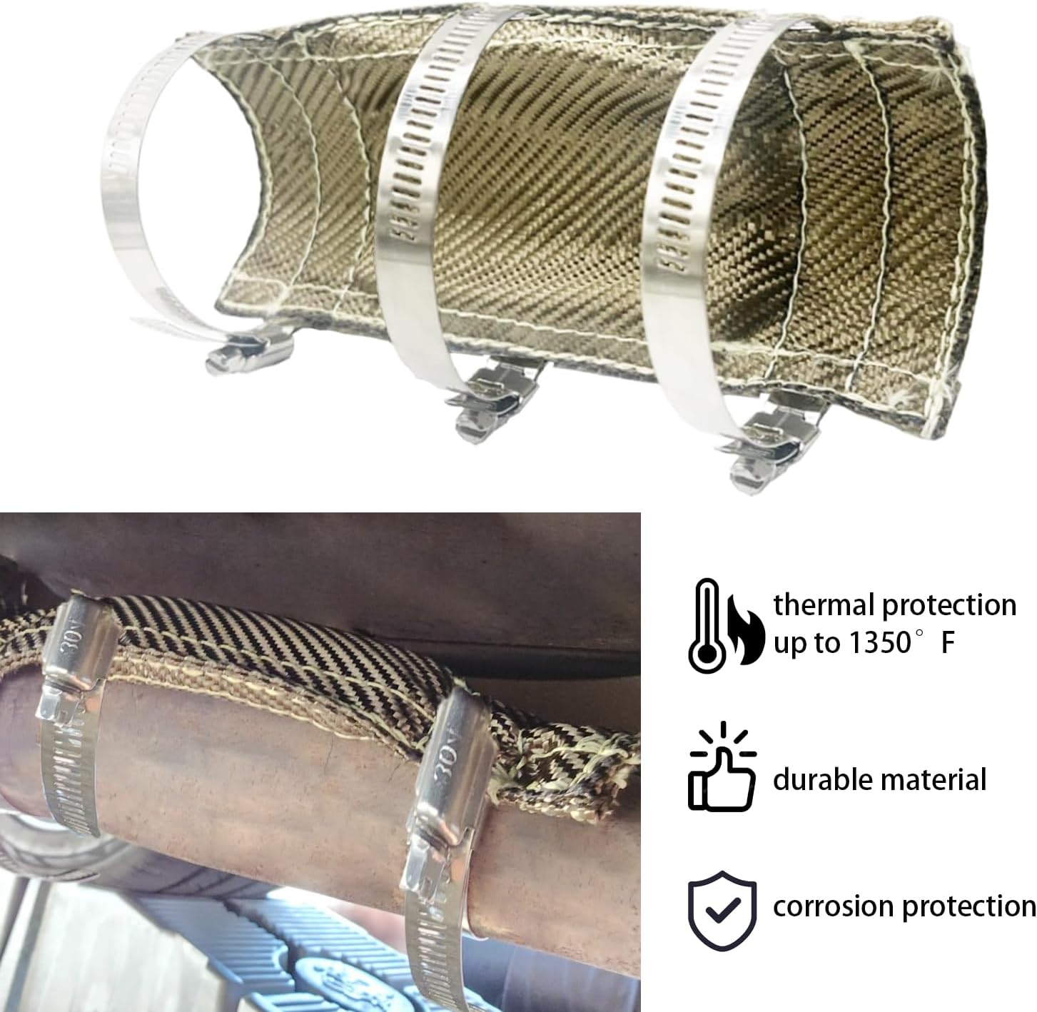 4" x 8" Titanium Heat Shield for Exhaust, Two-Layer Construction, Heat Resistance up to 1350°F, Ideal for Protecting Pipes, Hoses, and Wiring