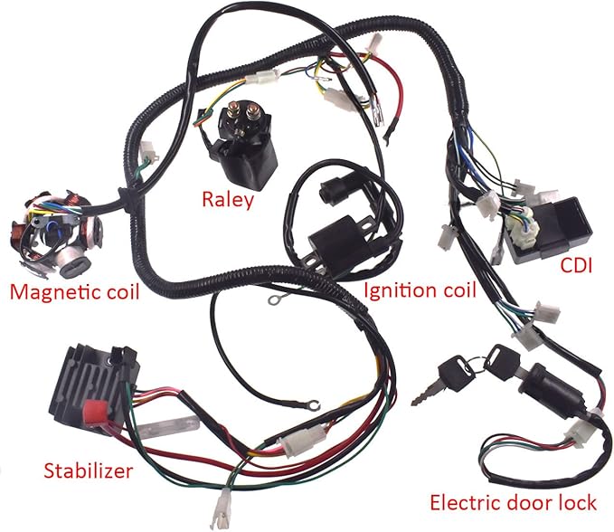 sthus 150CC GY6 Wiring Harness Wire Loom Stator CDI Switch Electrics Assembly for 4-Stroke Engine 150CC 125CC Go Kart ATV Scooter Buggy