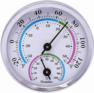 Mini Indoor Thermometer Hygrometer Analog 2 in 1 Temperature Humidity Monitor Gauge for Home, Room, Outdoor, Offices, Display Mechanical (No Battery Needed) (Silver-1 Pack, Silver-1 Pack)