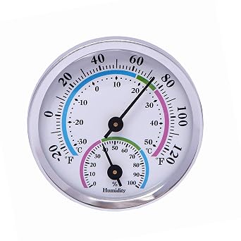 Mini Indoor Thermometer Hygrometer Analog 2 in 1 Temperature Humidity Monitor Gauge for Home, Room, Outdoor, Offices, Display Mechanical No Battery Needed Silver-1 Pack, Silver-1 Pack