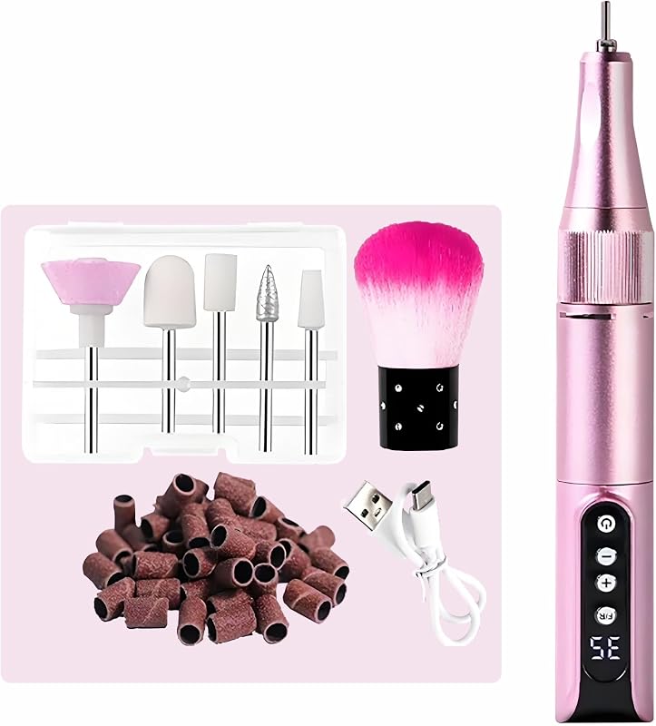 Cordless Nail Efile Drill Machine - Rechargeable Electric Nail File Kit for Acrylic/Gel/Dip Powder Nails, 6 Bits Portable Lightweight Design with Quiet Motor, Ideal for Home & Salon Manicure Pedicure