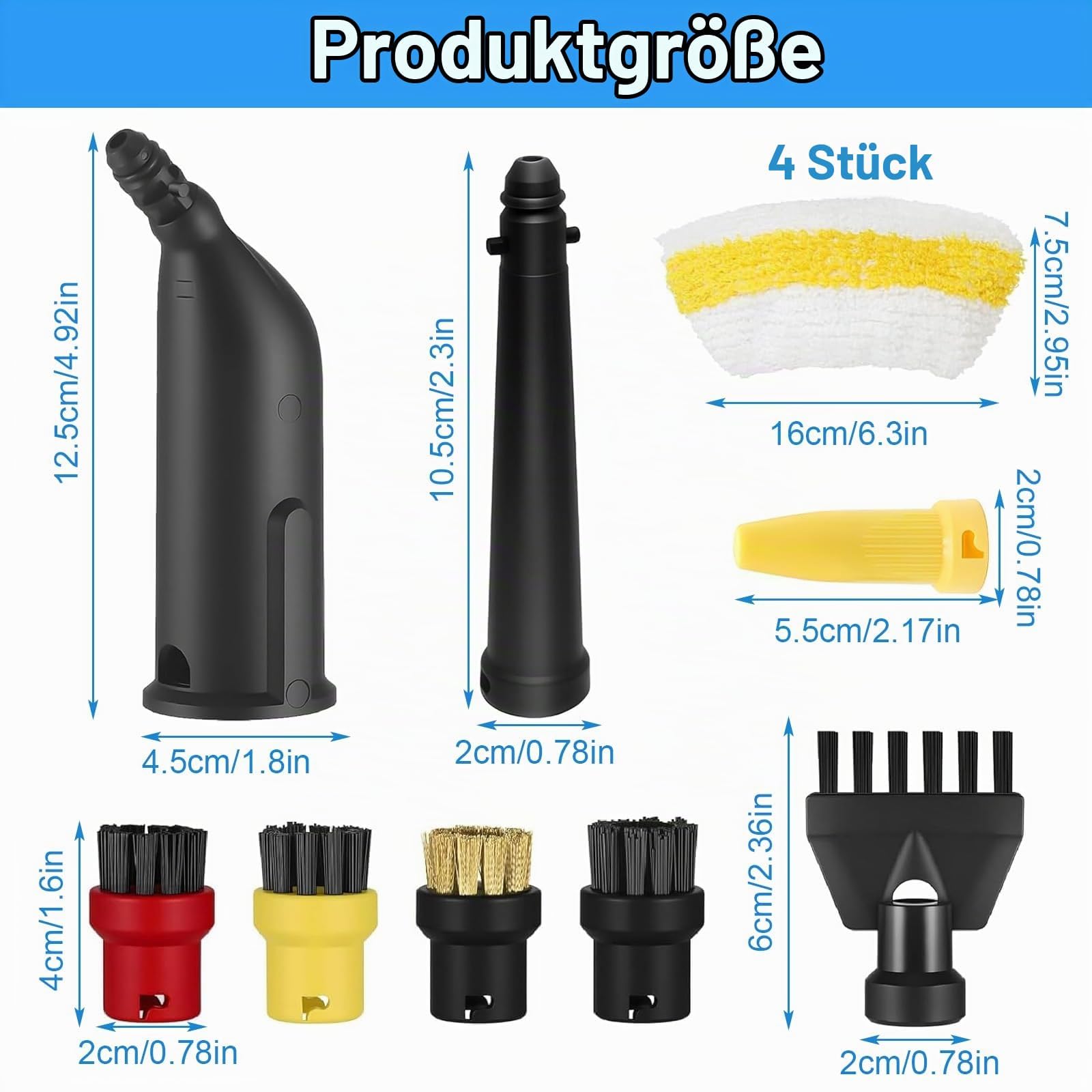 12PCS De Accesorios De Limpieza De Vapor para Kärcher Easyfix SC1 SC2 SC3 SC4, Juego De Piezas De Repuesto con Boquilla Extendida, Cepillo Redondo,Cepillo para Juntas, Paños De Microfibra