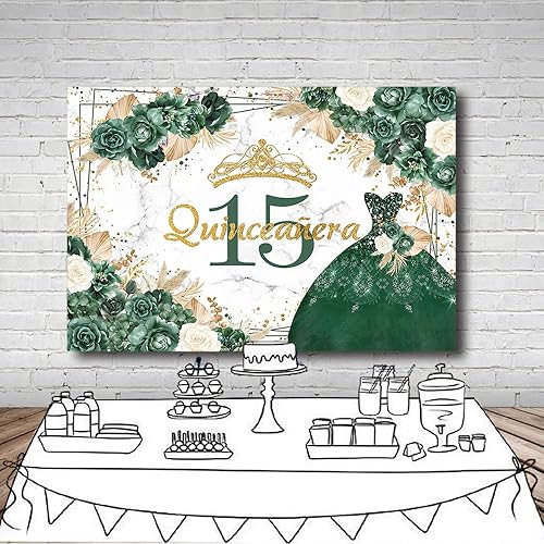 Miniatura 4 de MEHOFOND Telón de fondo bohemio floral de quinceañera 15 cumpleaños para niñas rosa verde hierba de pampas mis quince anos decoraciones de fiesta de