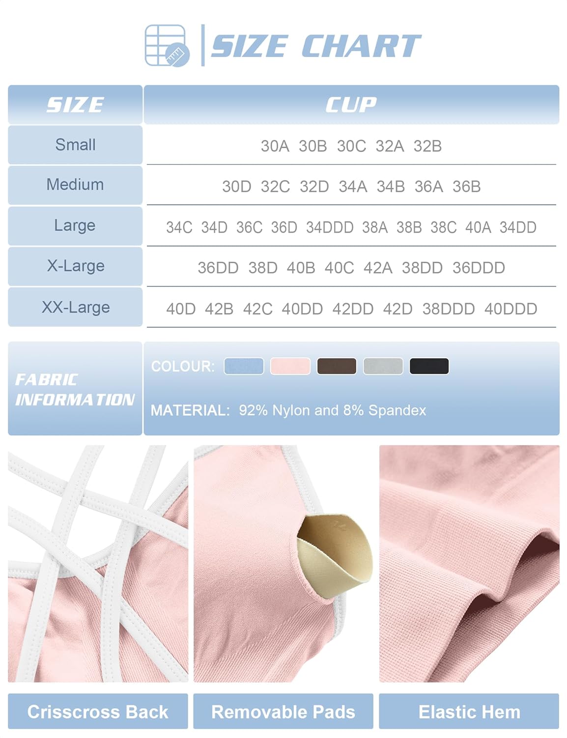 VEQKING Women's Cross Back Sports Bra Padded Strappy Medium Support Yoga Bra for Workout Fitness 3 Pack - Image 5