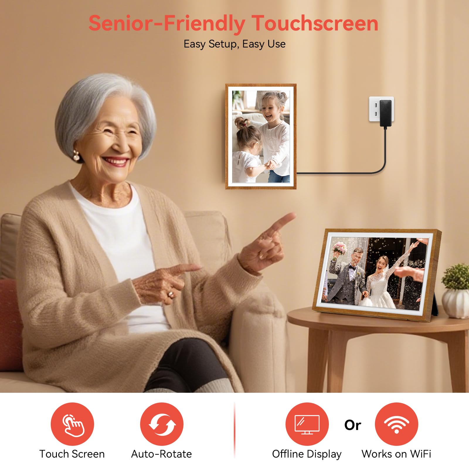 Frameo Cadre photo numérique 10,1" Smart WiFi avec mémoire 32 Go, écran tactile HD, rotation automatique, diaporama