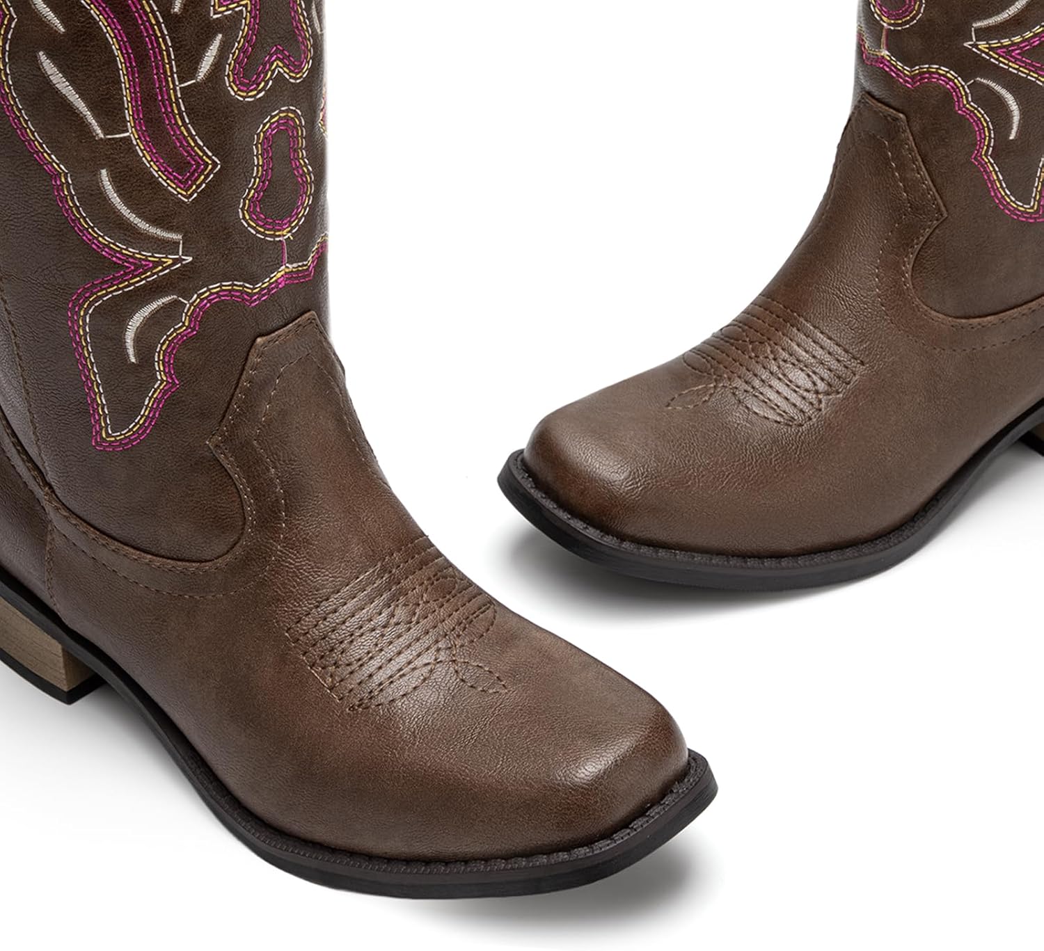 Athlefit Cowboy Cowgirl Boots for Women Mid Calf Square Toe Comfortable Pull On Chunky Heel Embroidery Western Boots