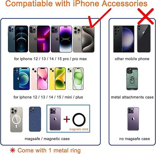 Miniatura 5 de Magsafe Soporte de anillo magnético para teléfono, soporte giratorio de aleación mate para teléfono, soporte de dedo para iPhone 15141312 Pro Max,