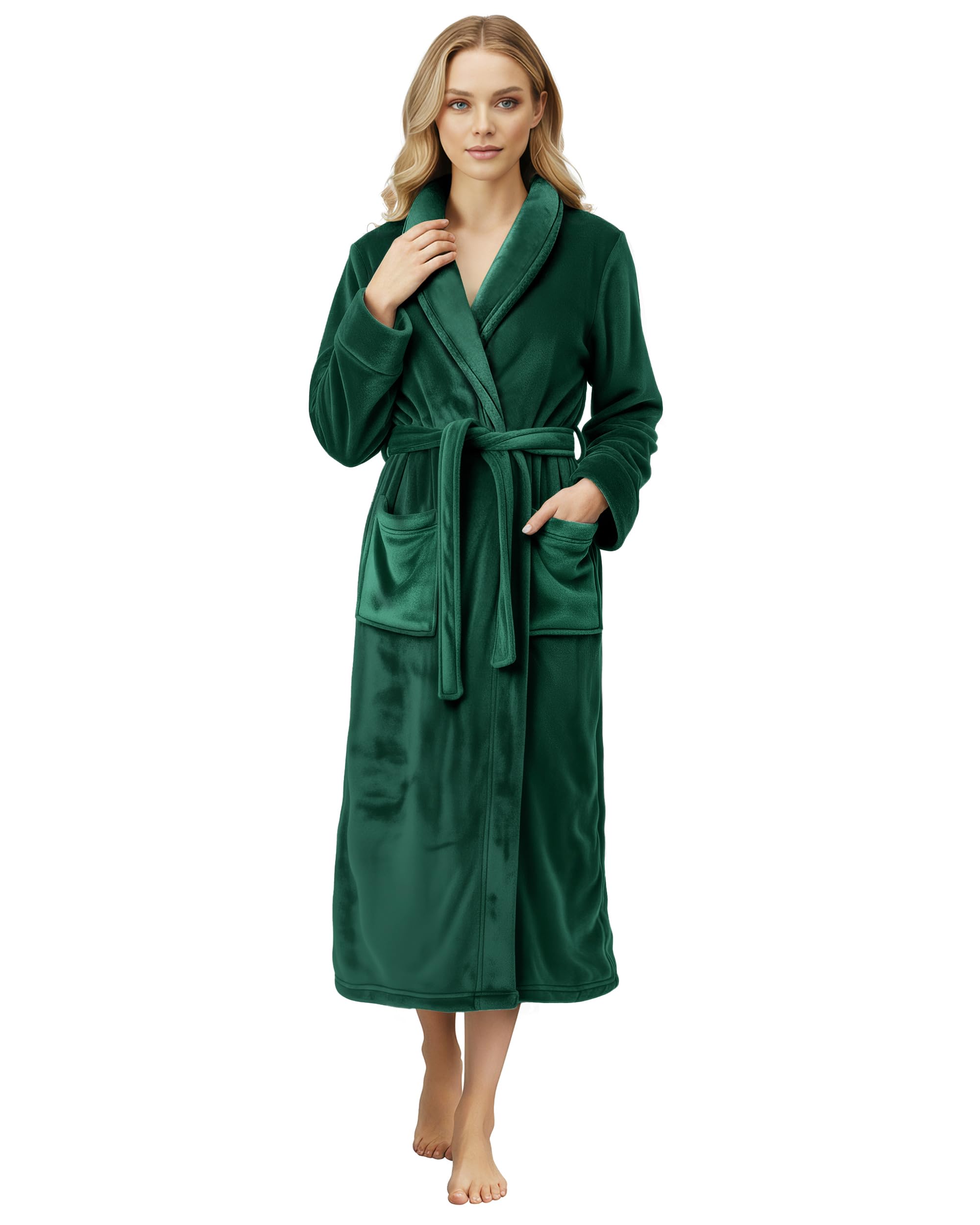 NY Threads Premium Womens Robe, Plush Fleece Long Bath Robe for Women, Fluffy Soft Women's Bathrobe, X-Large, Green