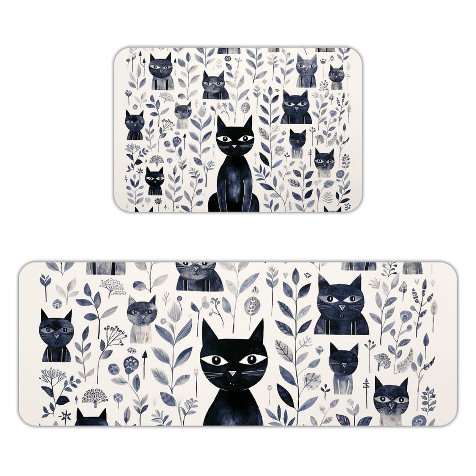 Tapete de cocina de gato negro en franela suave y absorbente lavable