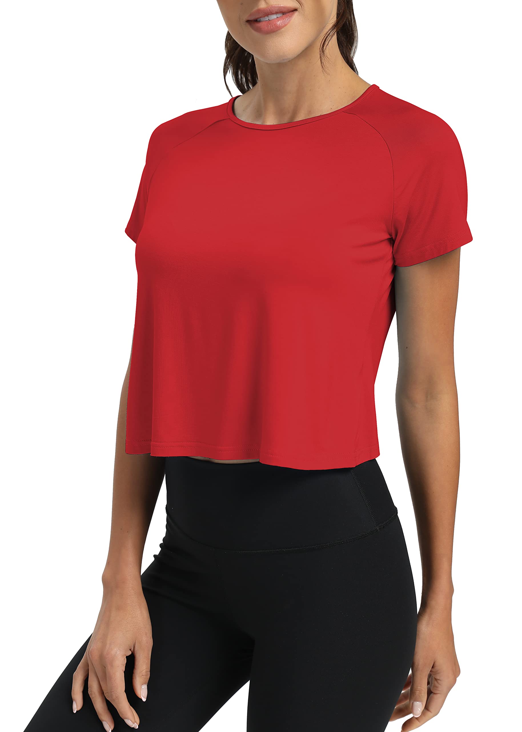 Mippo - Camiseta de entrenamiento corta para mujer con espalda dividida - Corte holgado, rojo, S