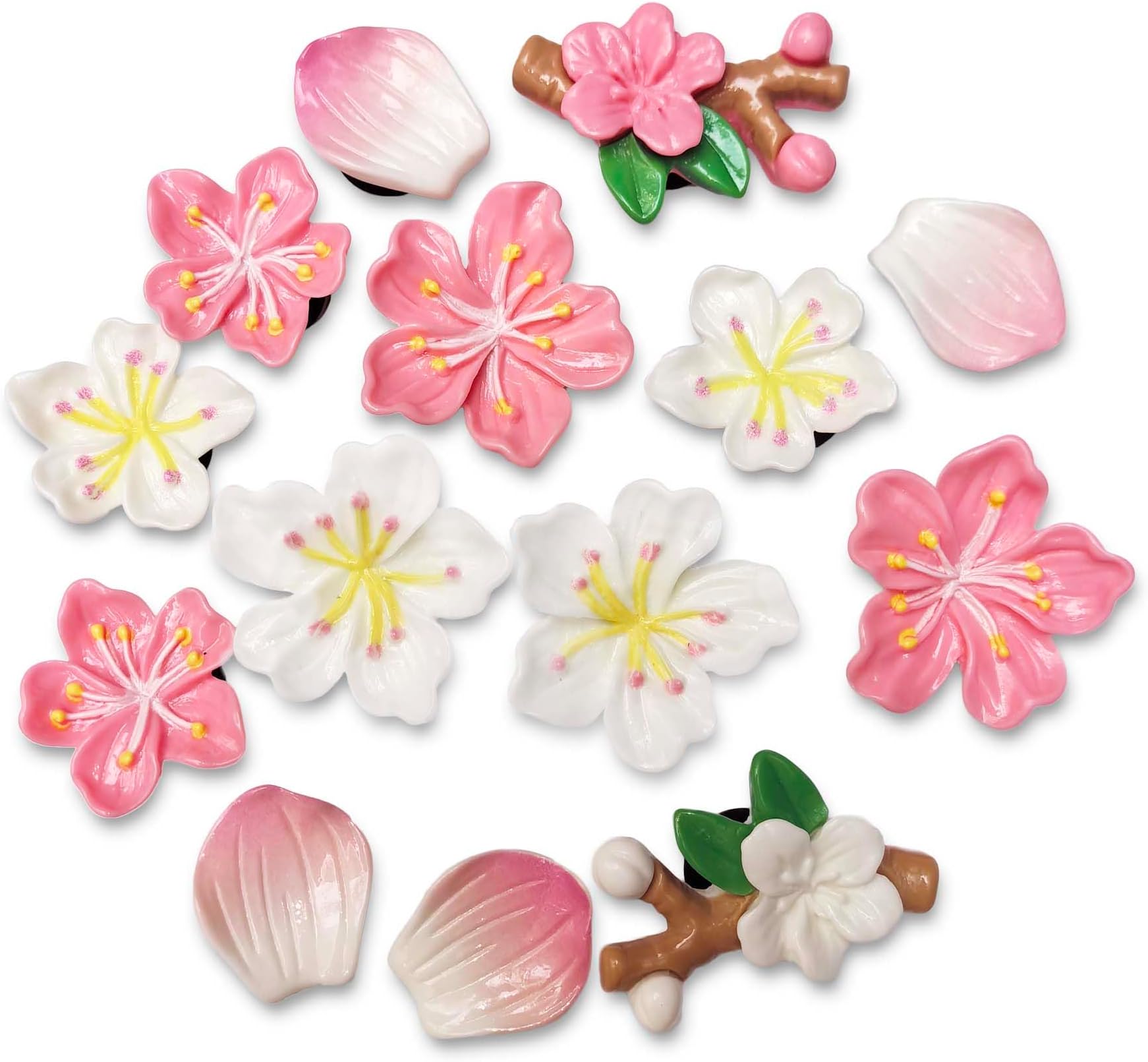 FRUORSakura Flower Shoe Charms Set, 14, 16 Pcs Aesthetic Petal Shoe Charms Aesthetic for Girls, Women, and Kids, Pink, Yellow, White Colors