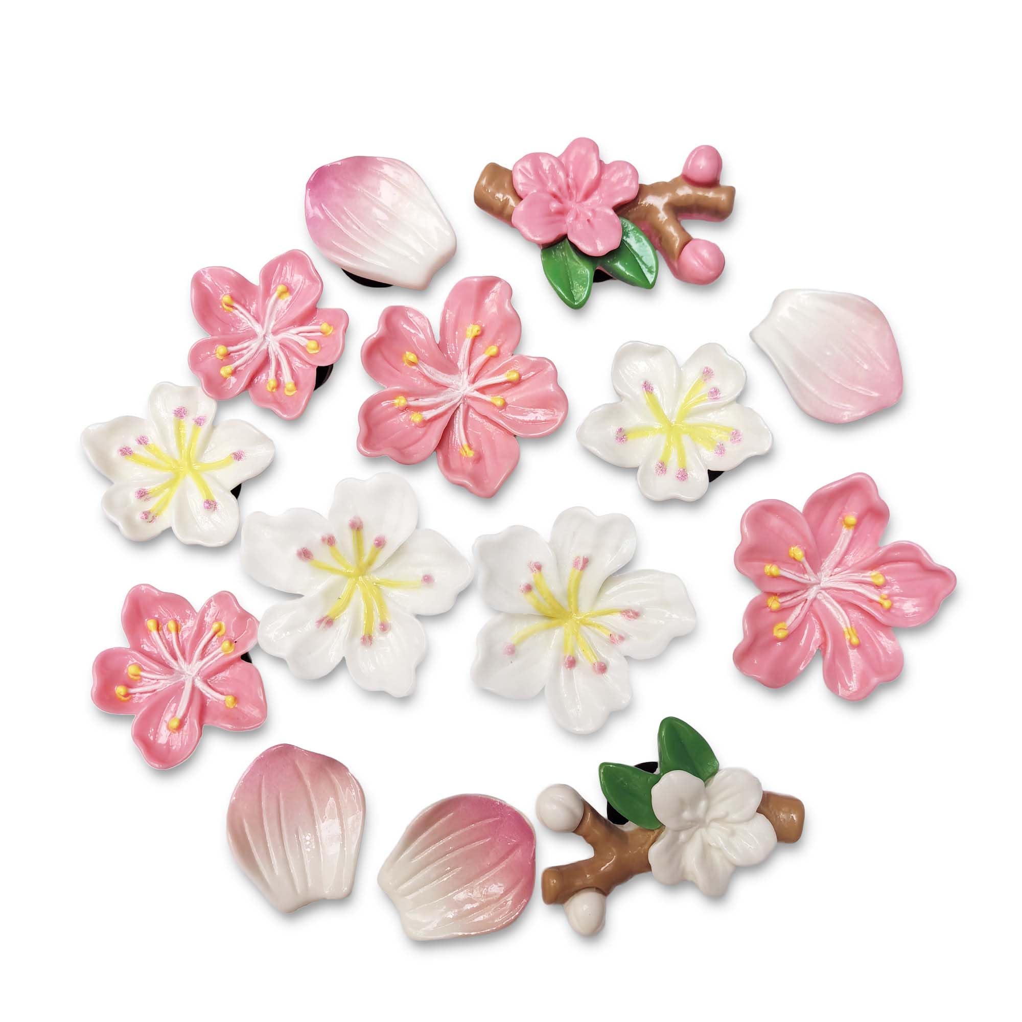 FRUORSakura Flower Shoe Charms Set, 14, 16 Pcs Aesthetic Petal Shoe Charms Aesthetic for Girls, Women, and Kids, Pink, Yellow, White Colors