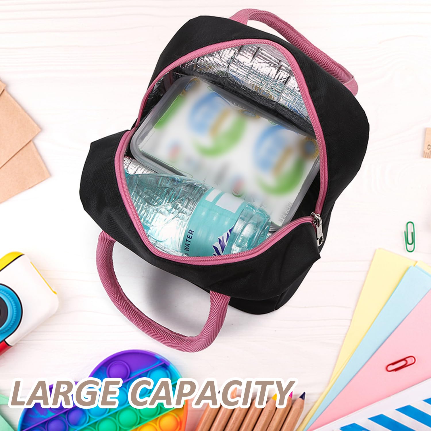 Borsa termica termica per il pranzo con teschio gotico e gatto luna, per donne e uomini, riutilizzabile, portatile, per lavoro, picnic, viaggi, taglia unica