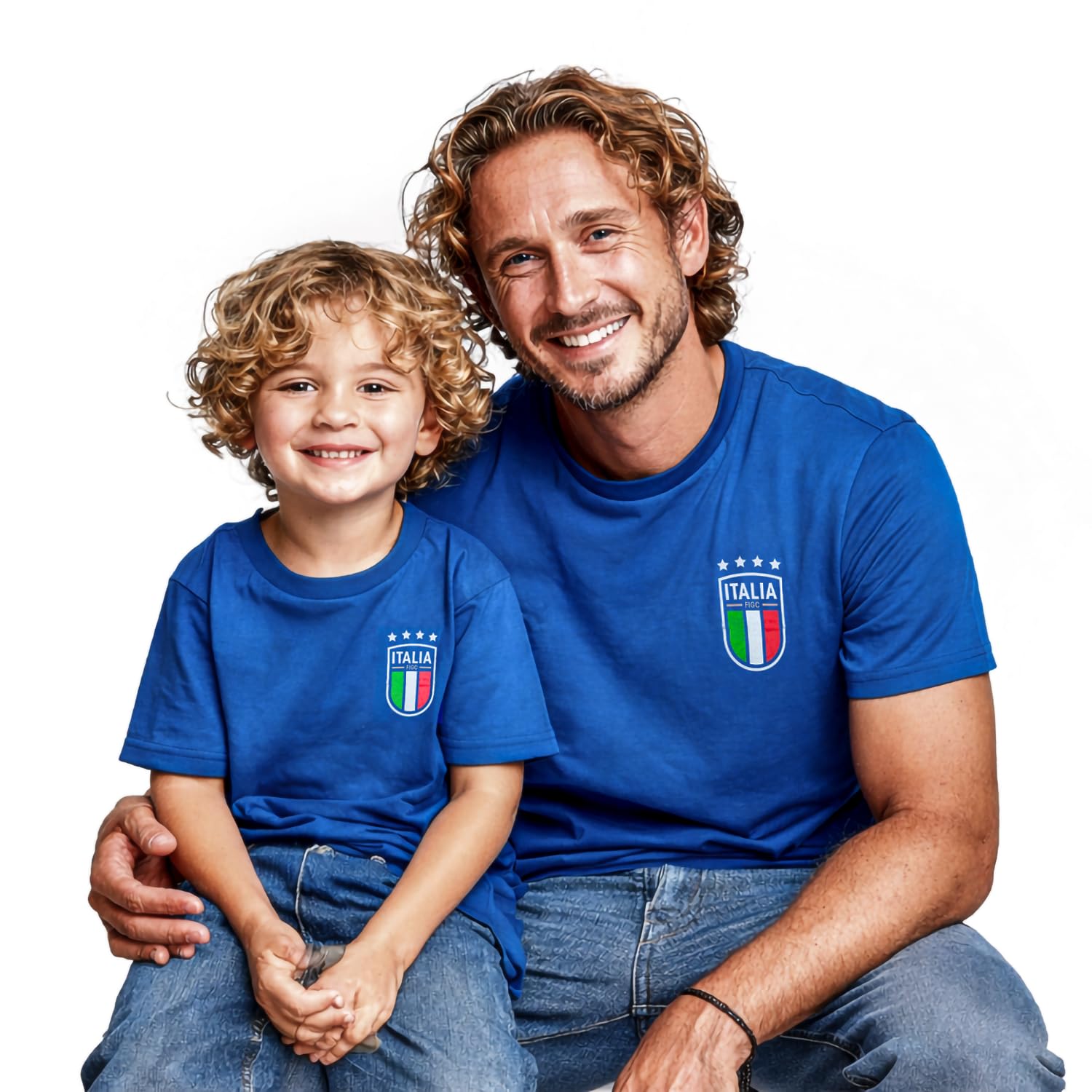 Maglia Ufficiale - Forza Azzurri. T Shirt Unisex in Cotone. Maglietta vestibilità Regular per Bambino e Ragazzo