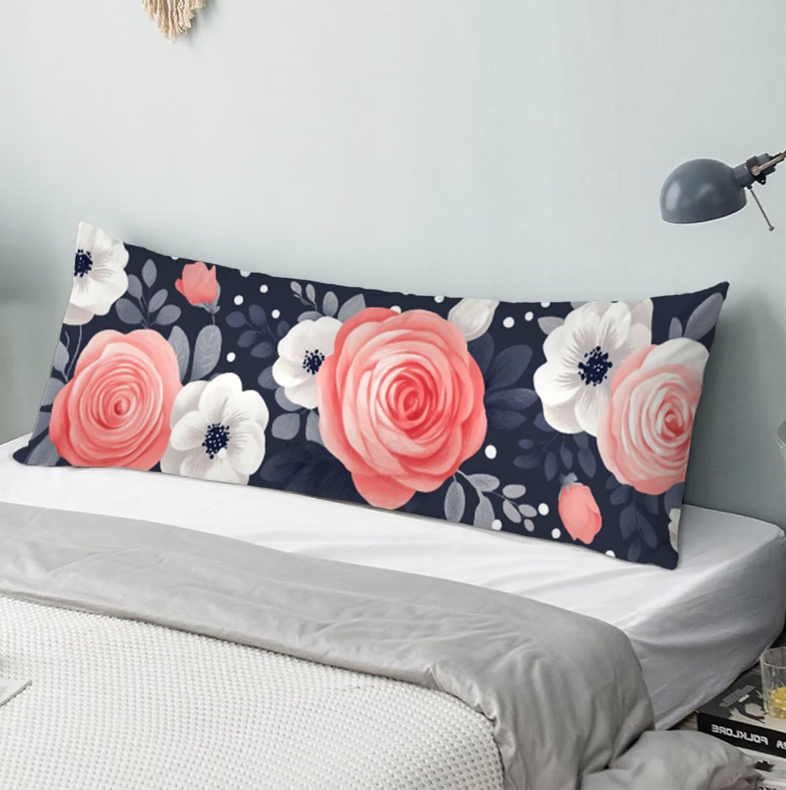 Różowe poszewki na poduszki na sofę 60 x 180 cm, aksamitna bawełniana poduszka na sofę miękka i oddychająca, poszewka na poduszkę łóżko z niewidocznym zamkiem błyskawicznym kwiat poszewka na poduszkę