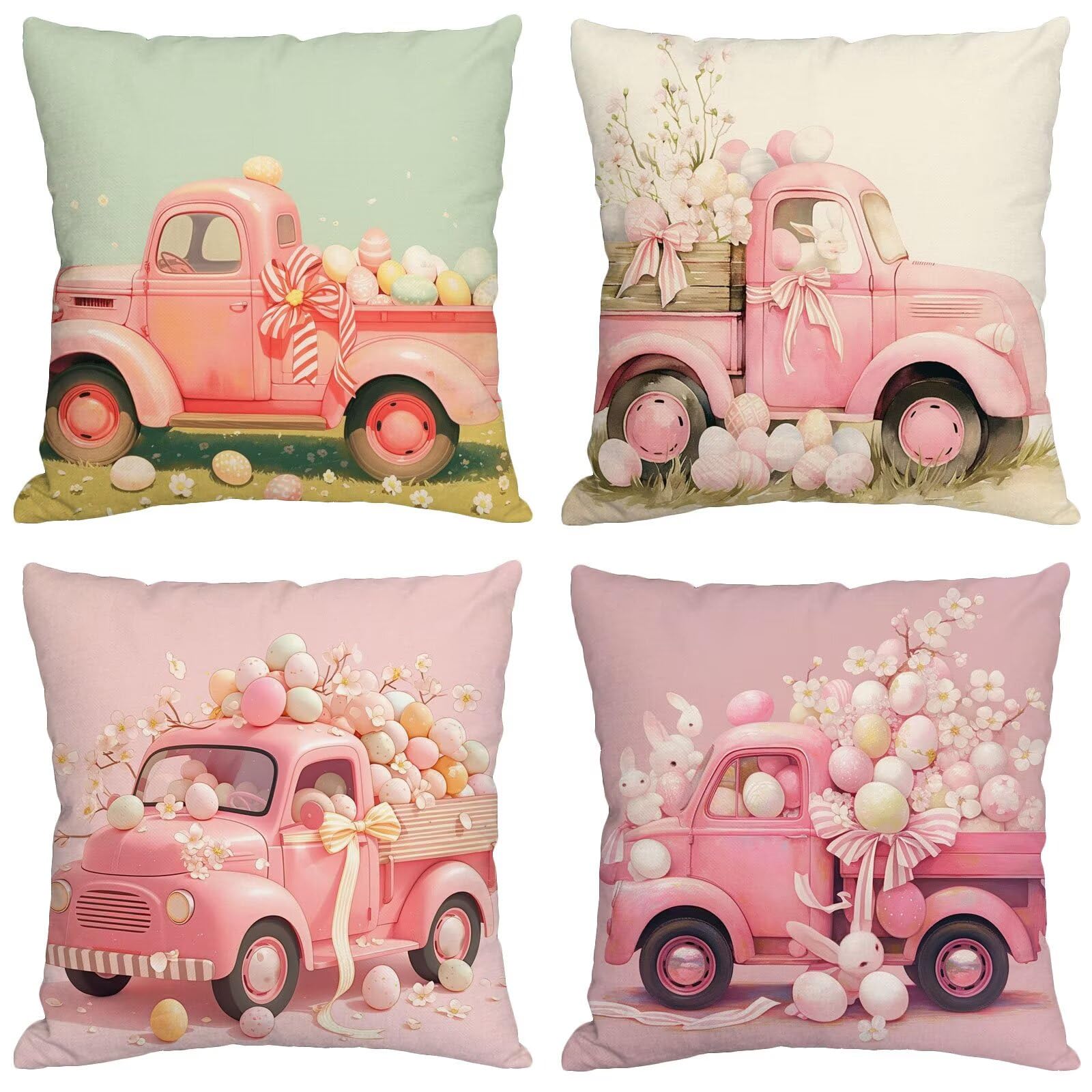 Outdoor Kissen Rosa Kissenbezug 60x60 cm 4er Set Balkon Dekokissen Ländlich Outdoor Kissenhülle Wasserdichte Samt Doppelseitiger Gedruckte Sofakissen Garten Balkon Zierpolster OutdoorDeko,Gift z-611