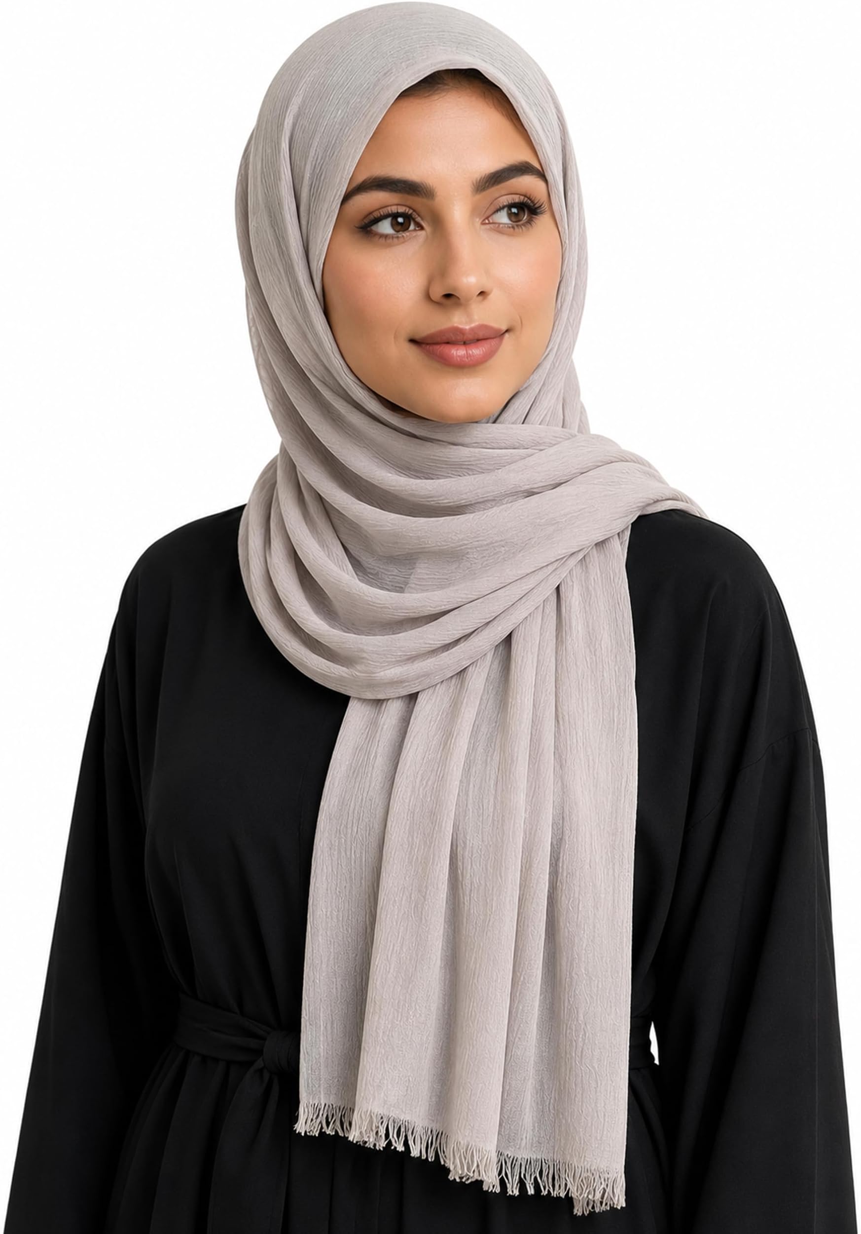 Cotton Linen Plain Hijab Scarf For Women,Muslim Viscose Crinkle Edge With Fringe,Summer Beach Wrap Headwraps Shawl