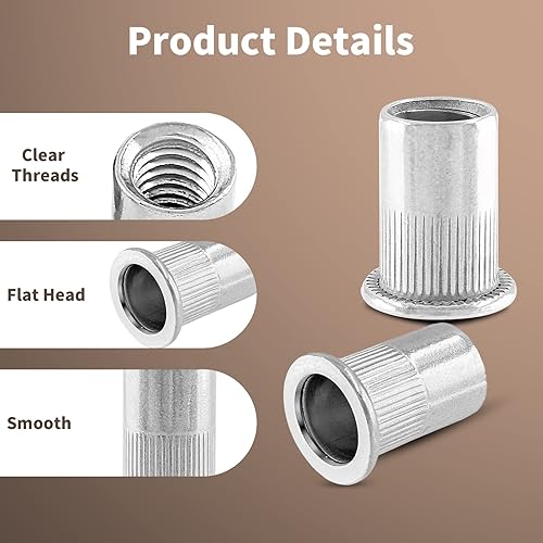 Miniatura 3 de Kyuionty Tuercas de remache de acero inoxidable M10, remaches roscados de cabeza plana, 30 piezas