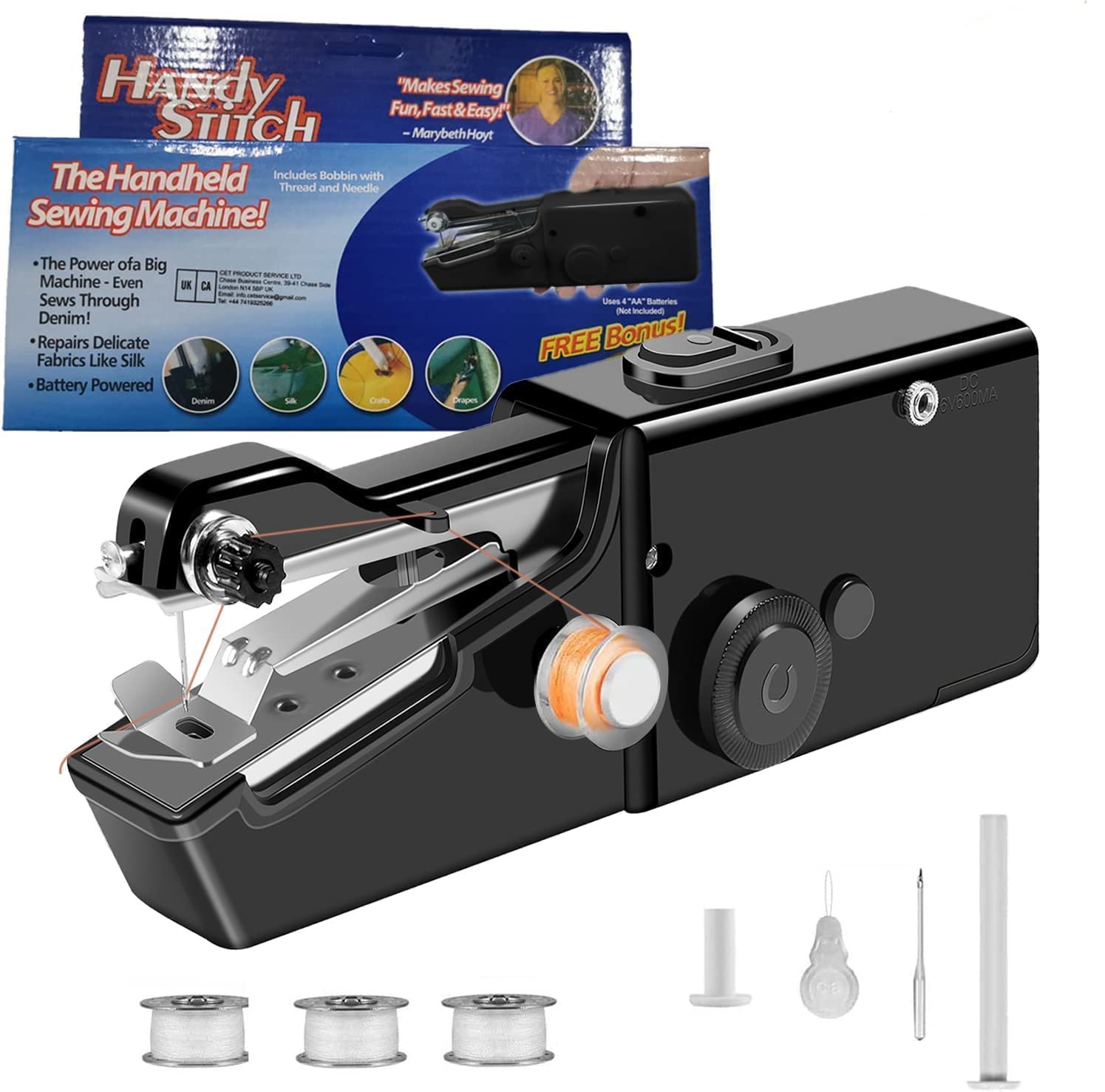 Kuckee Handheld Sewing Machine, Portable Mini Sewing Machine for Beginners, Cordless Electric Stitching Machine with Sewing Accessories for Clothing, Curtains, Crafts Home Repairing & DIY, Black-j