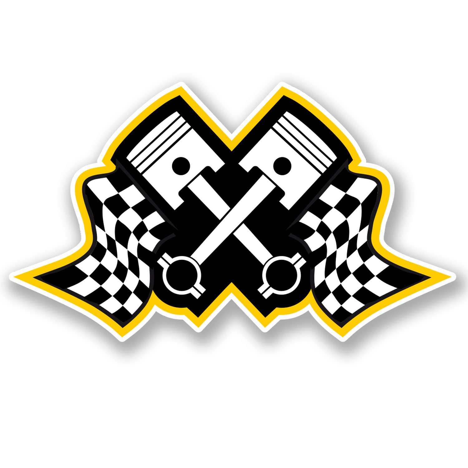 2 x Racing Piston Vinyl Sticker Bike Laptop Car Checkered Flag Motorbike #4647 (10cm Wide x 6cm Tall)