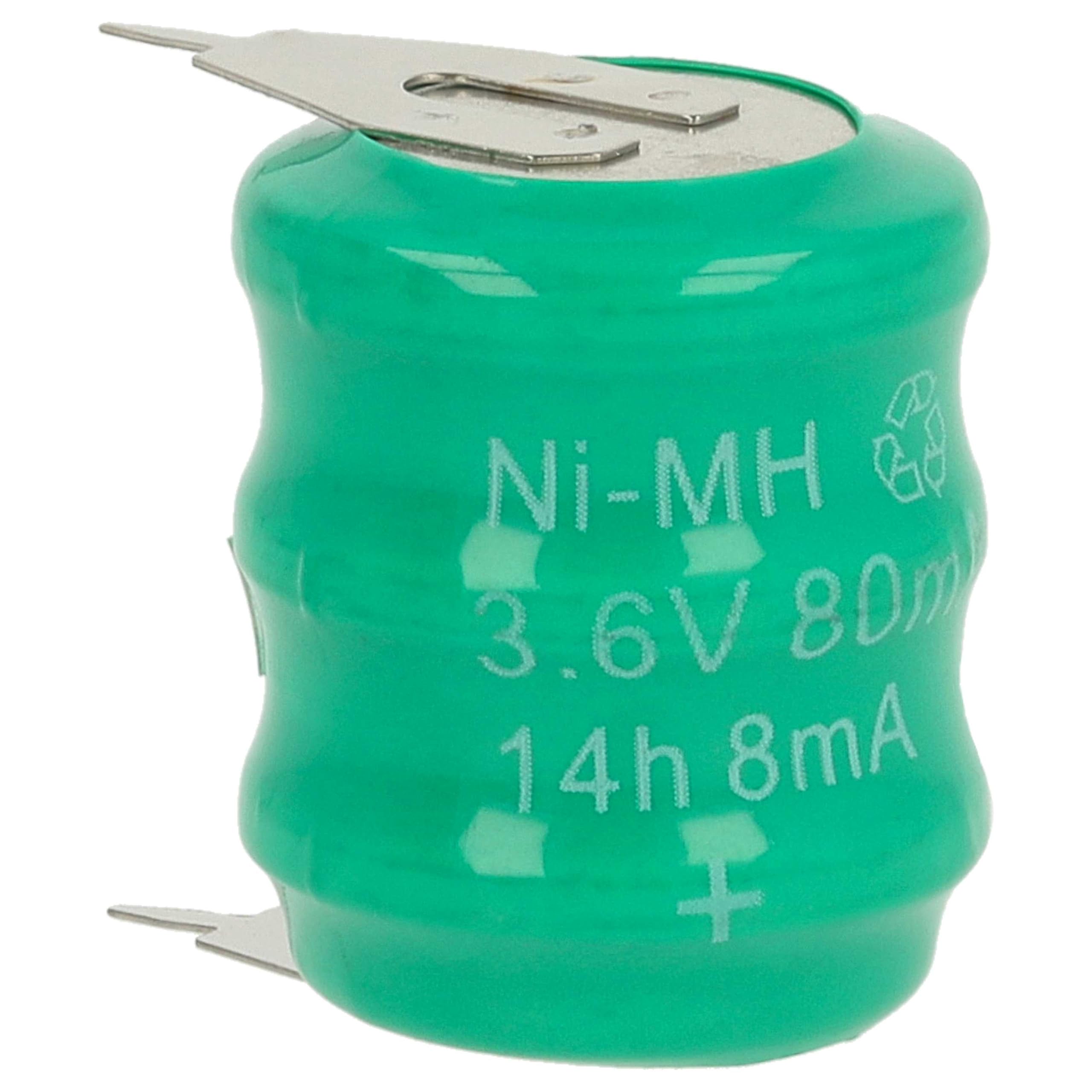 vhbw 5x NiMH Batteria a bottone di ricambio 2 pin tipo 3/V80H 80mAh 3,6V compatibile con batterie compatibile con modellismo, luci solari ecc.