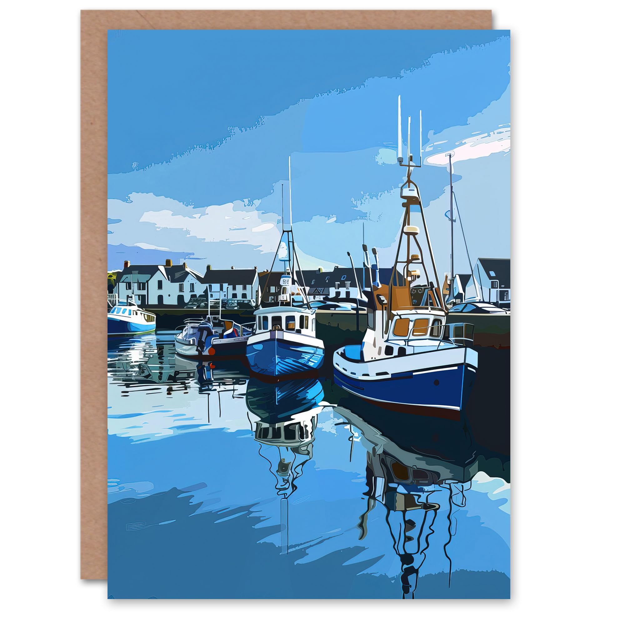 Artery8 Greeting Card Fishing Boats Padstow Harbour Digital Painting Blank For Him Or Her Art Birthday Card