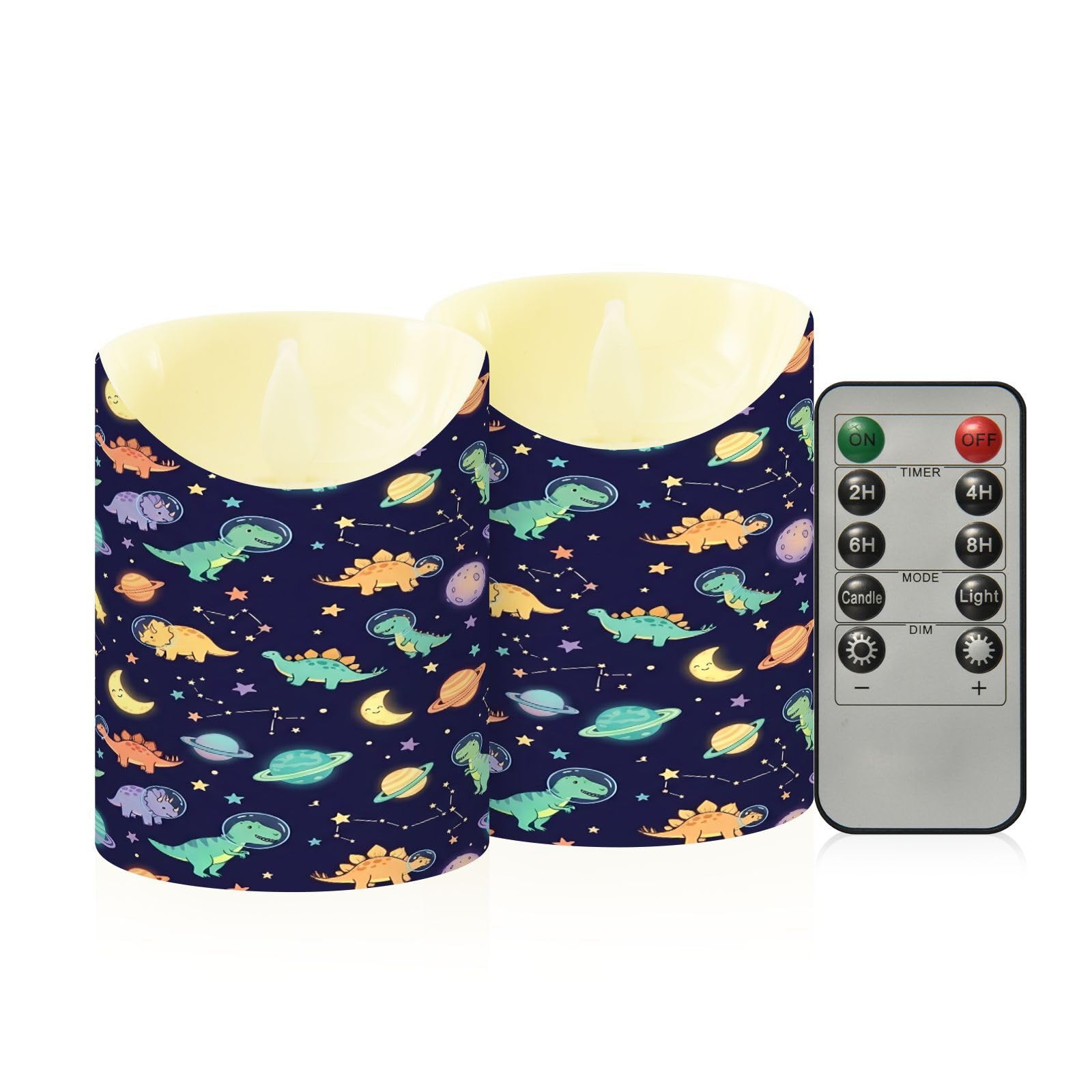 Ewusp Dinosaur Flameless Candles Battery Operated Flickering LED Pillar Candles Set of 2 with Remote Control & Timer, for Home Decor Wedding Holiday Party Centerpieces