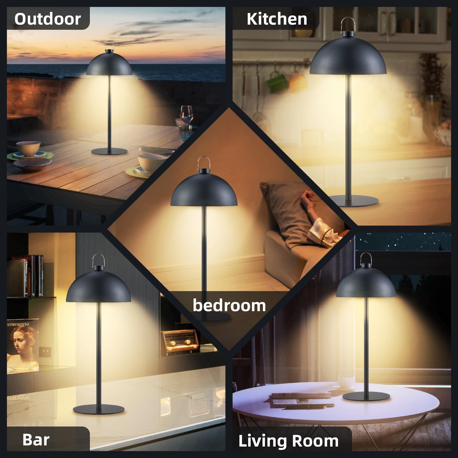 Kabellose Tischlampe Touch Aufladbar 3 Farbtemperaturen Dimmbare LED Nachttischlampe mit langlebigem Akku Höhenverstellbare Camping Deko Tischleuchte für Innen & Outdoor, Schlafzimmer, Bar, Terrasse