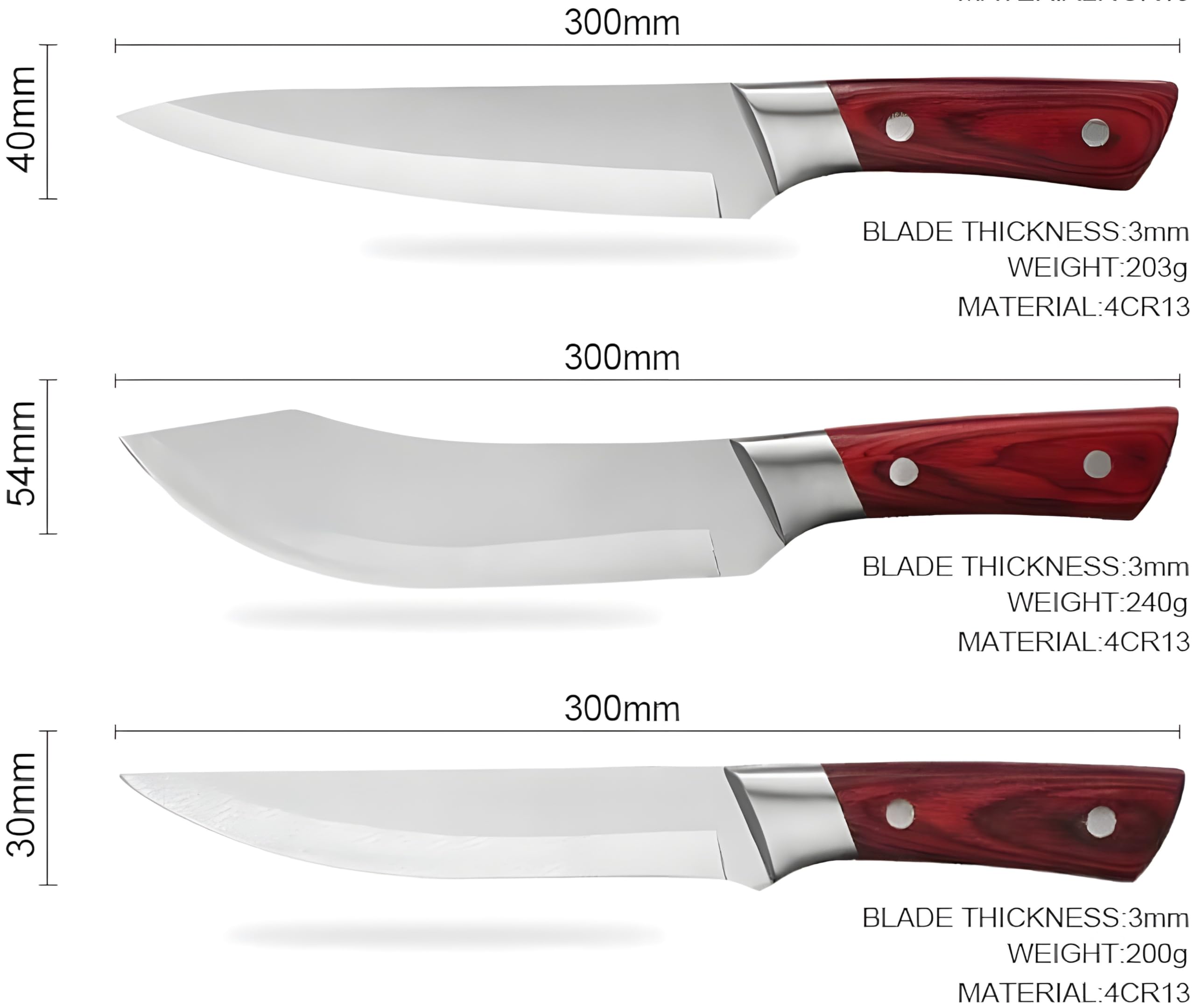 Wizbiz Meat Cleaver 3PCS Butcher Kitchen Knife Set Stainless Steel Slaughter Boning Knife for Meat Bone Fish Fruit Vegetables Slicing Chef Knife — Amazon image 6