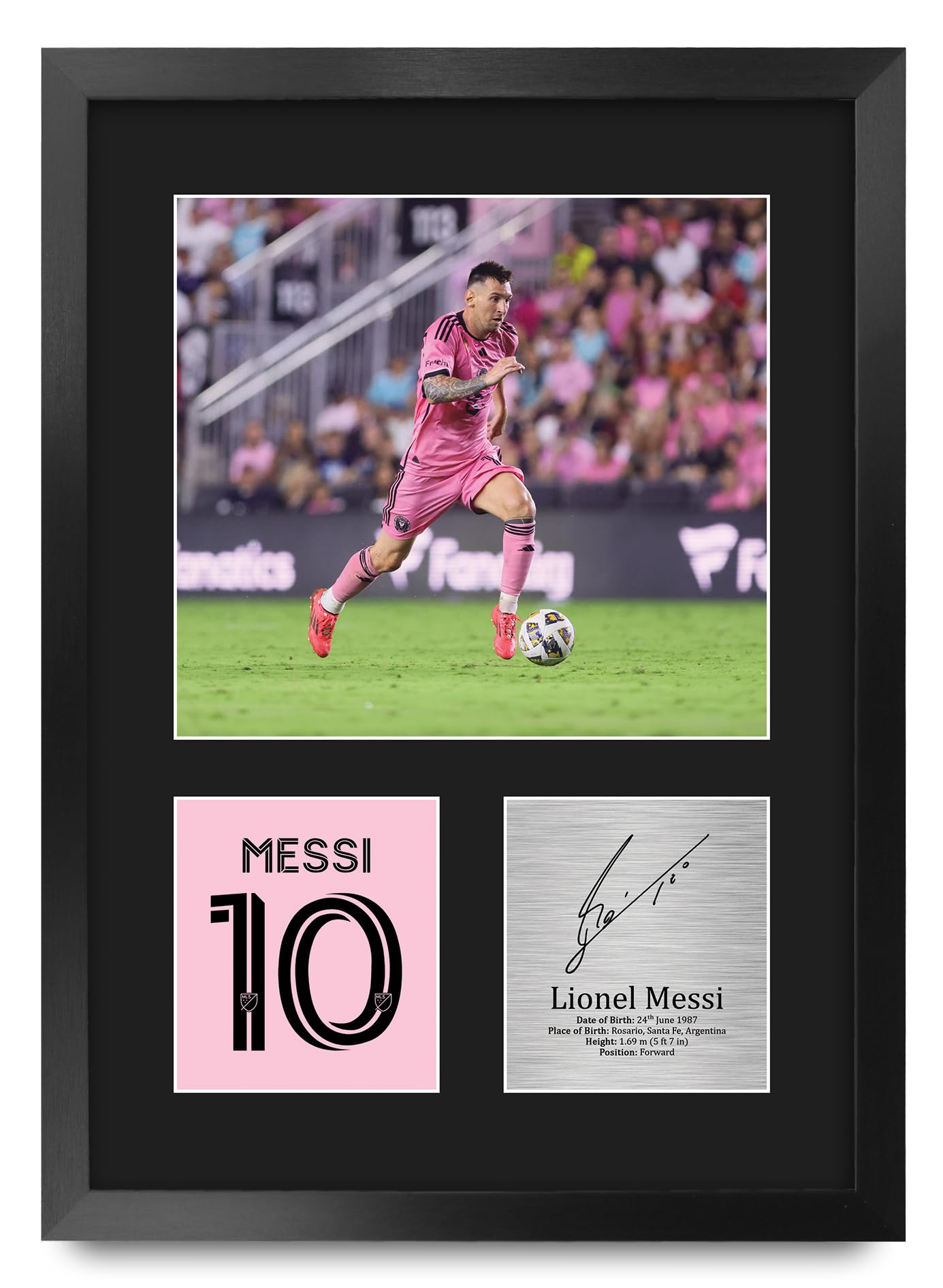 HWC Trading Lionel Messi Inter Miami Gifts Printed Signed Autograph Picture for Football Fans and Supporters - A3 Portrait Framed