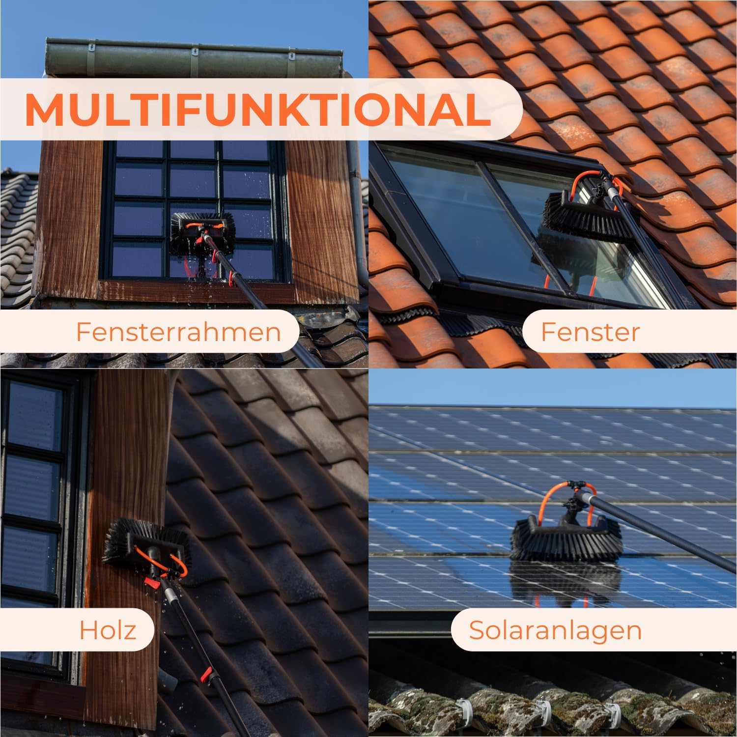 Genérico Cepillo para Ventanas de 3,6 a 10,8 m, con Poste, Alimentado por Manguera y Alimentado por Agua, telescópico, Extensible, con Panel Solar, Kit de Equipo para Invernadero, herramien