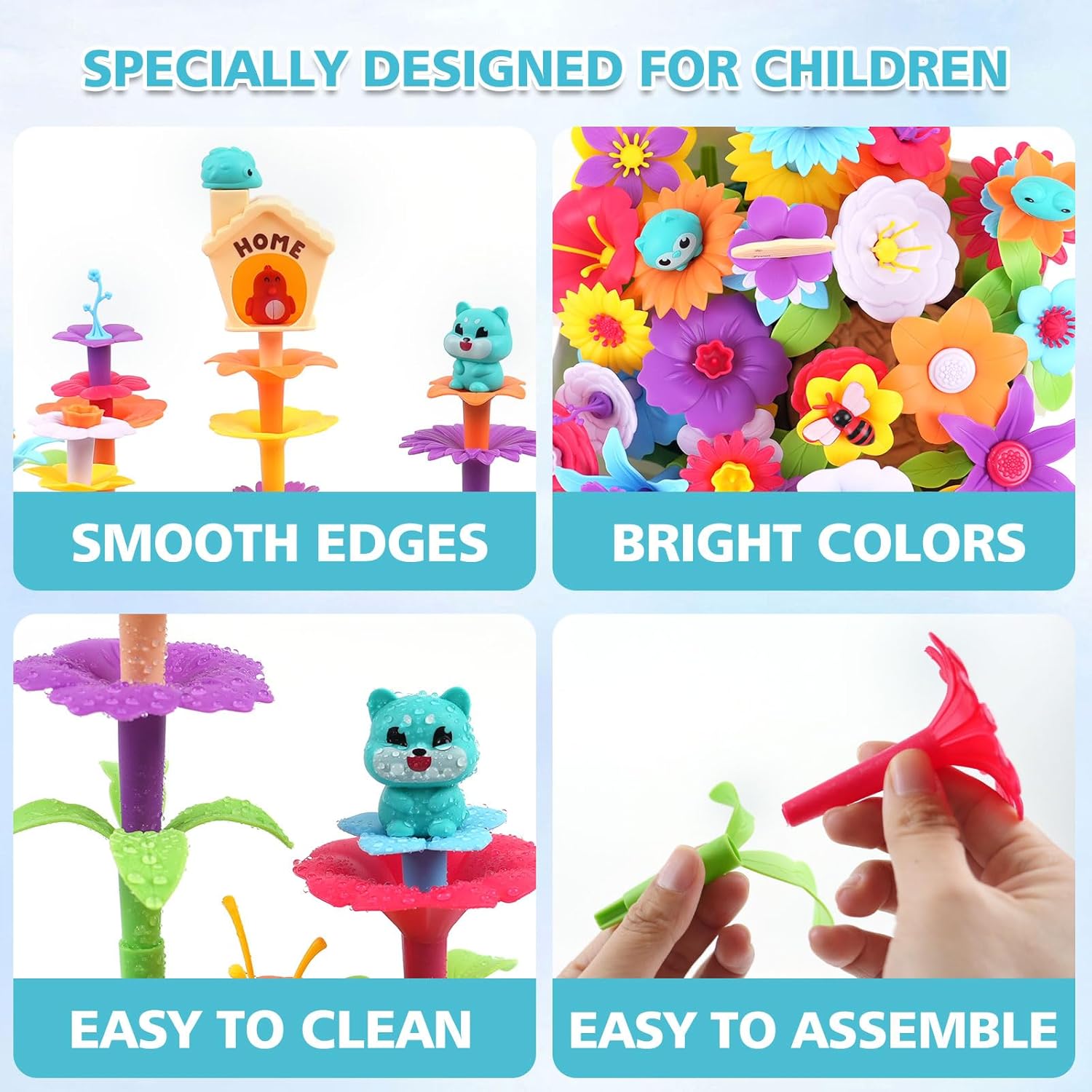 Flower Garden Building Toy for Toddler - Birthday Gifts for Preschool Kids Age 3-5 5-7 Years Old, Educational STEM Set with 140 Pieces, Girls Stacking Pretend Play Gardening Kit