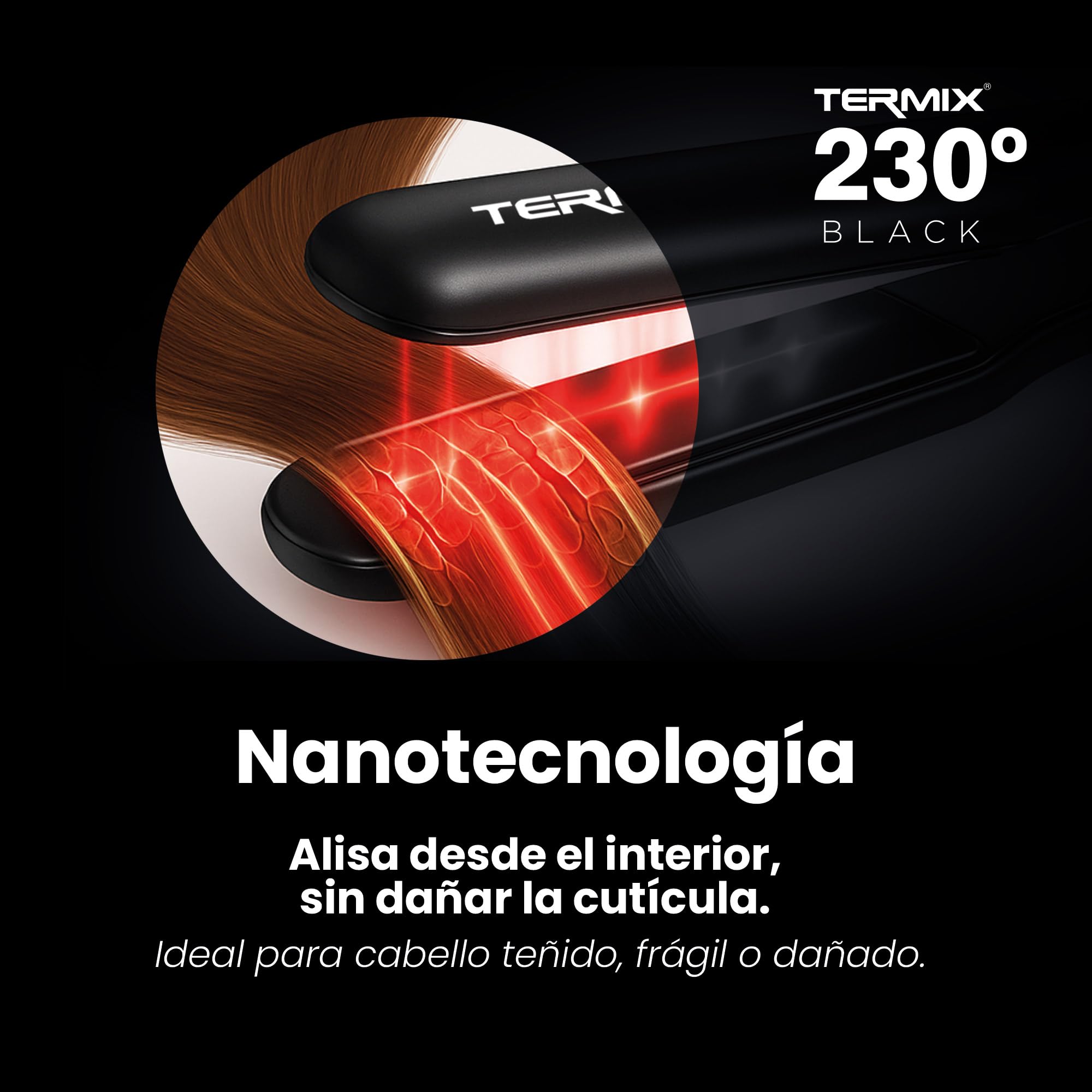 Termix Plancha Pelo 230º Black Edition, Plancha de Pelo Profesional con Tecnología de Placas de Cerámica, Sistema Digital de Regulación de Temperatura