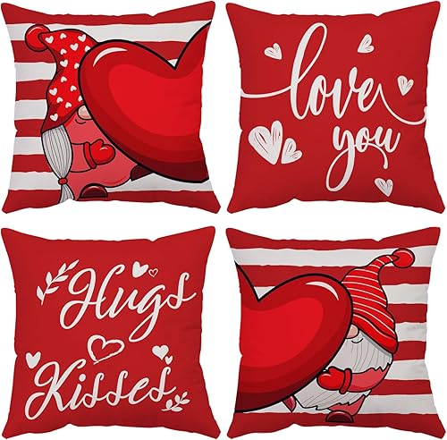 Miniatura 8 de Juego de 4 fundas de almohada para el Día de San Valentín de 24 x 24 pulgadas, fundas de almohada de terciopelo para decoración de sofá al aire