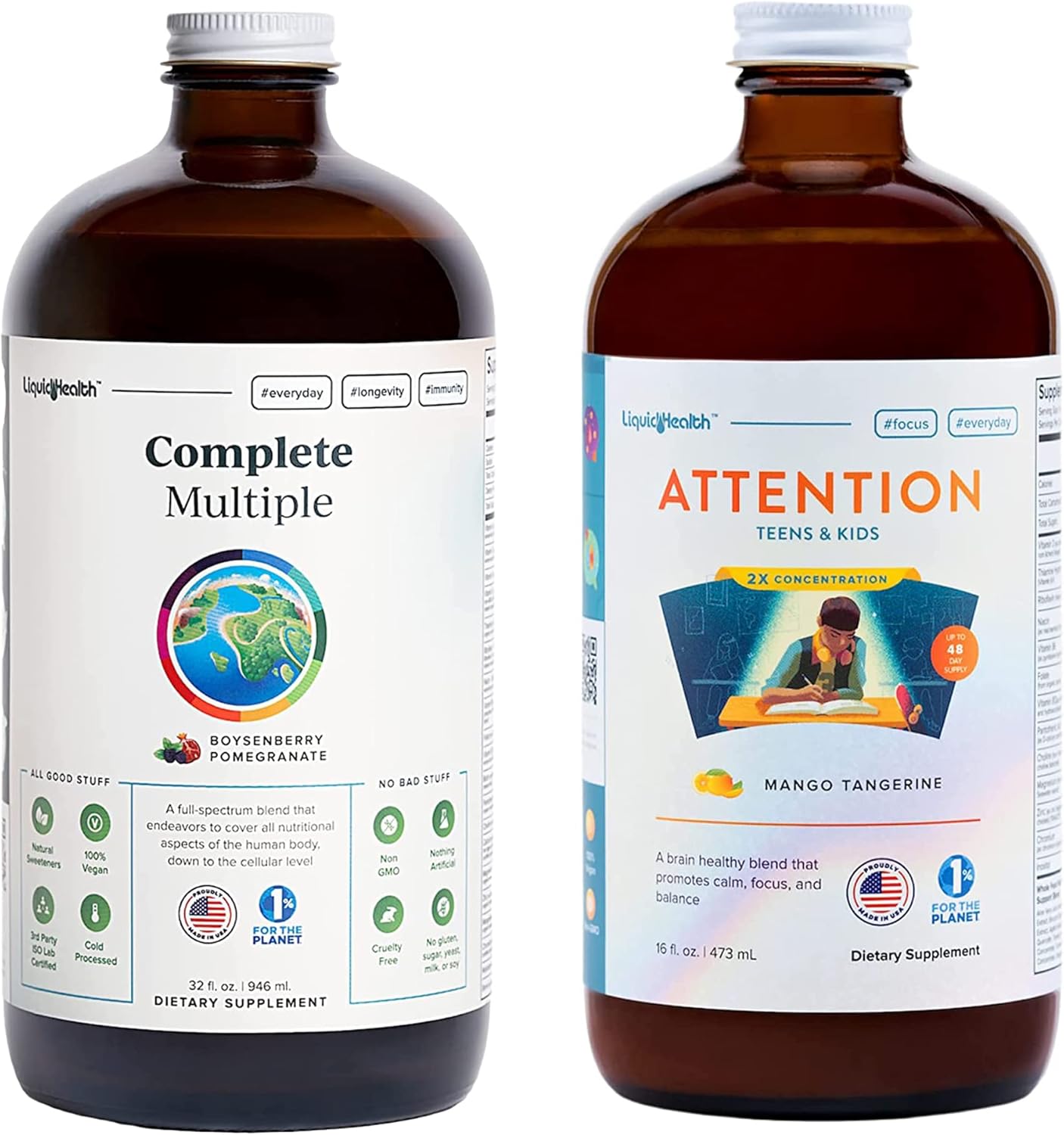 LIQUIDHEALTH Liquid Multivitamin for Adults Men Women and Attention Formula for Kids